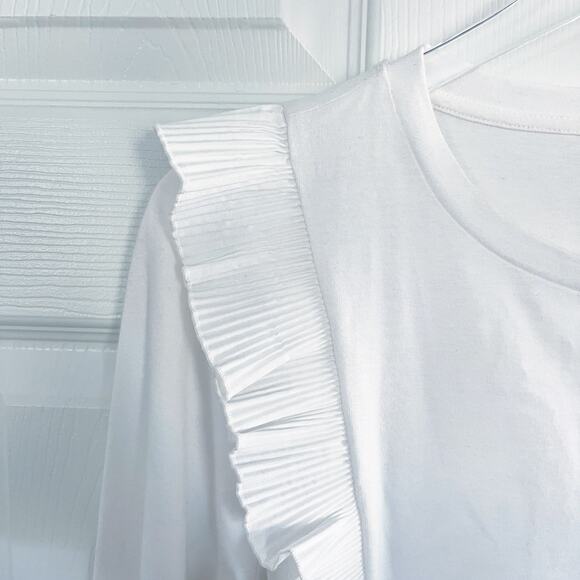 River Island White Long Sleeve T-Shirt with Accordion Pleat Ruffle - Picture 2 of 7